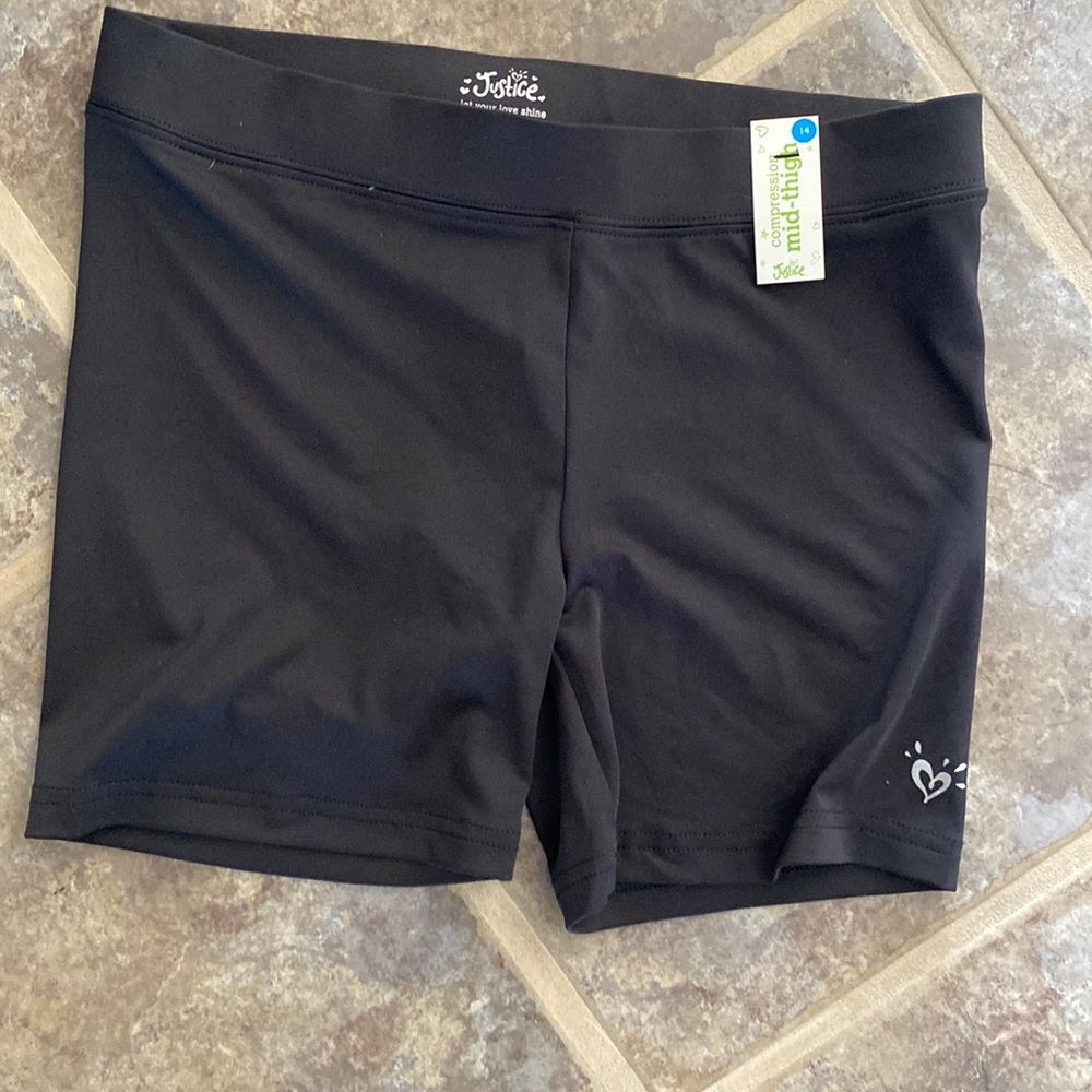 Justice Black mid- thigh compression shorts sz 14 - new with tags
